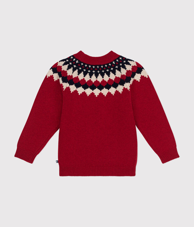 Pull jacquard laine et coton enfant gar&ccedil;on rouge/multicouleur