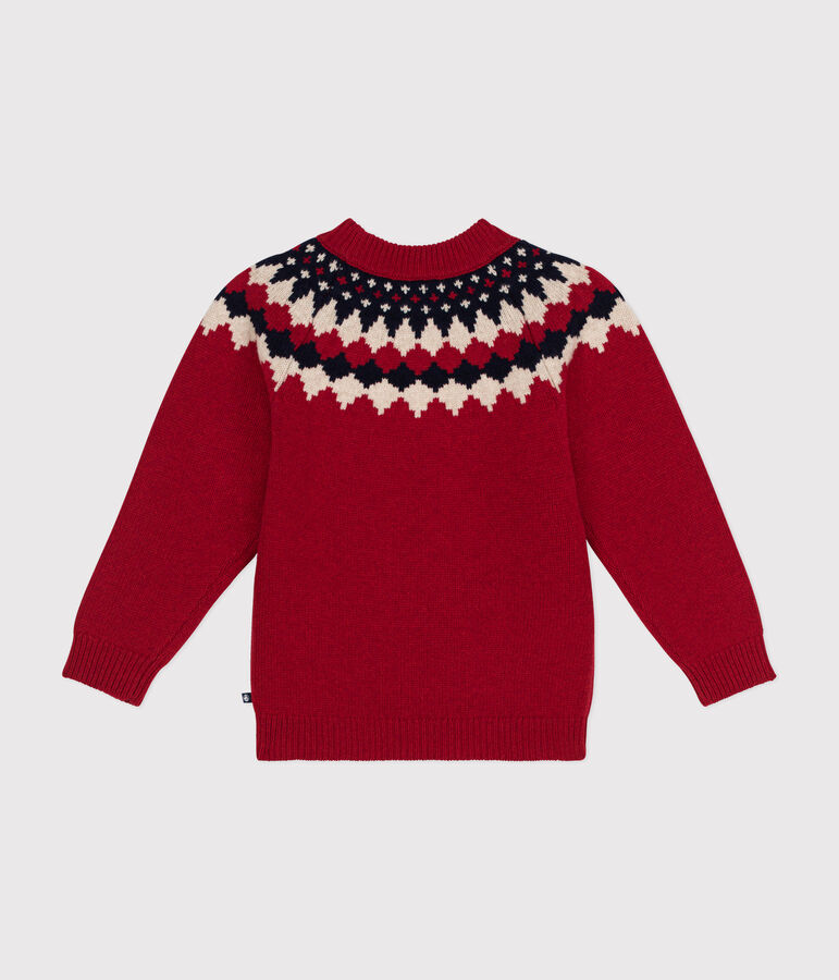Pull jacquard laine et coton enfant gar&ccedil;on rouge STOP/ MULTICO