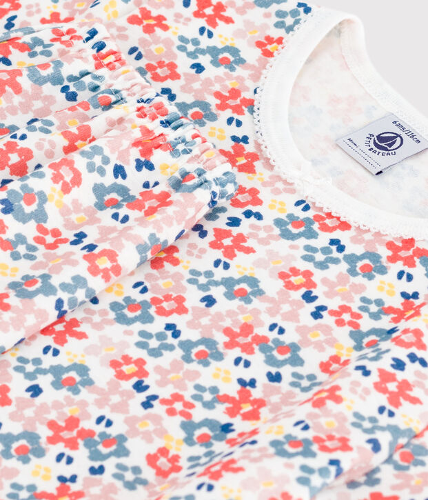Pyjama enfant en coton manches courtes et jambes longues imprim&eacute; blanc/multicouleur