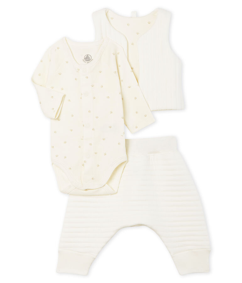 Ensemble trois pi&egrave;ces b&eacute;b&eacute; en tubique blanc