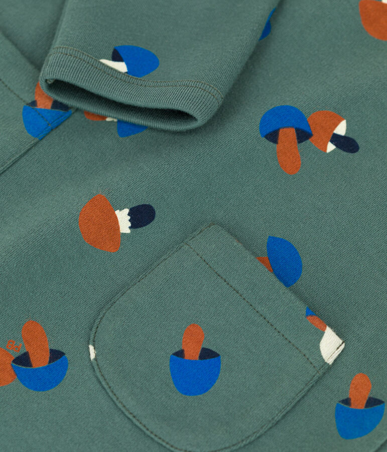 Combinaison longue b&eacute;b&eacute; imprim&eacute;e en molleton vert VALLEE/&eacute;cru MULTICO