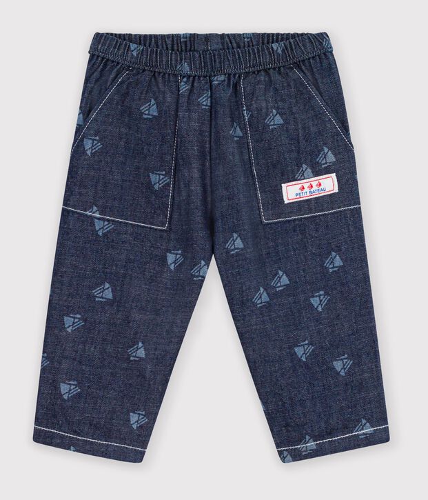 Pantalon b&eacute;b&eacute; en denim imprim&eacute; bateaux bleu/&eacute;cru