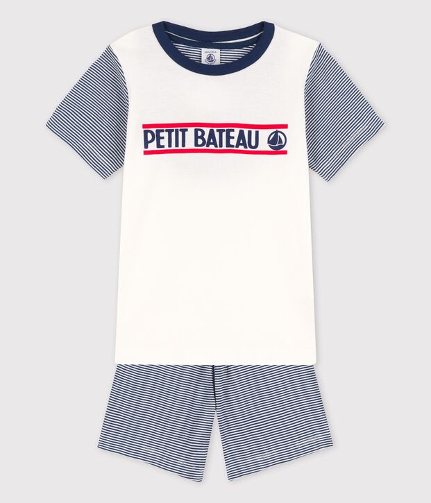 Pyjacourt milleraies bleu petit gar&ccedil;on en coton blanc/bleu