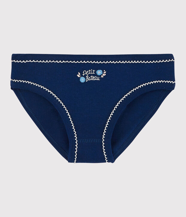 Culotte petite fille en coton bleu fonc&eacute;
