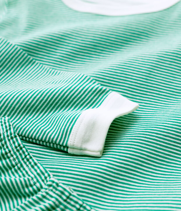 Pyjama milleraies vert en coton enfant vert/blanc