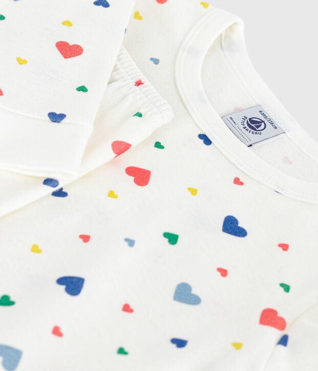 Pyjama enfant en coton tr&egrave;s ajust&eacute; imprim&eacute; c&oelig;urs blanc/multicouleur