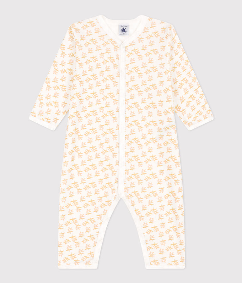 Pyjama b&eacute;b&eacute; sans pieds en coton blanc MARSHMALLOW/jaune BOUDOR