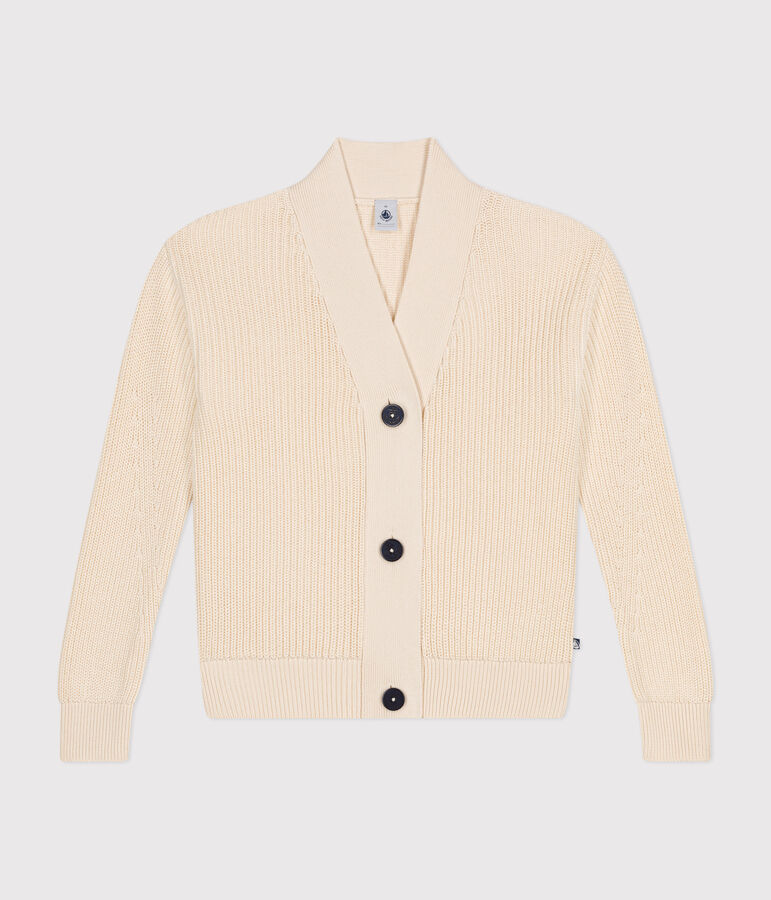 Cardigan en c&ocirc;te anglaise en coton femme &eacute;cru AVALANCHE