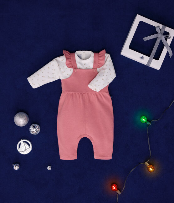 Ensemble salopette en molleton et tee-shirt en coton bébé rose ROSEWOOD/ MULTICO