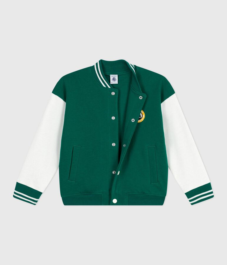 Veste teddy enfant en coton uni vert EVERGREEN/ MILK