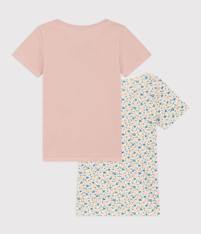 Lot de 2 tee shirts manches courtes fleurs en coton petite fille multicouleur