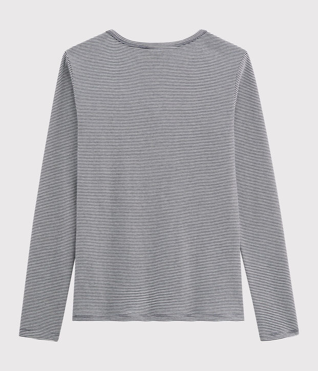 T-shirt col V iconique en coton Femme bleu/blanc