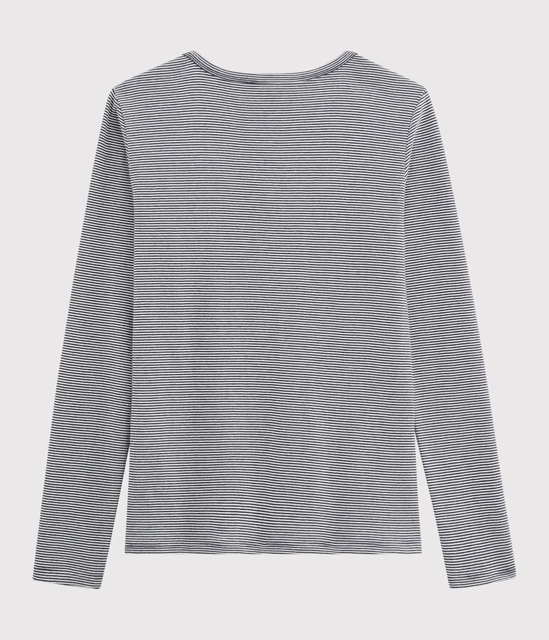 T-shirt col V iconique en coton ray&eacute; Femme bleu SMOKING/blanc MARSHMALLOW