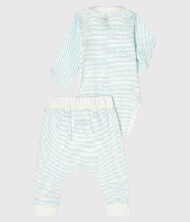 Ensemble 2 pi&egrave;ces b&eacute;b&eacute; gar&ccedil;on en c&ocirc;te blanc/bleu