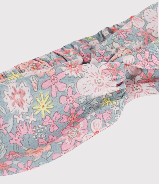Bandeau enfant en popeline imprim&eacute; fleuri bleu/multicouleur