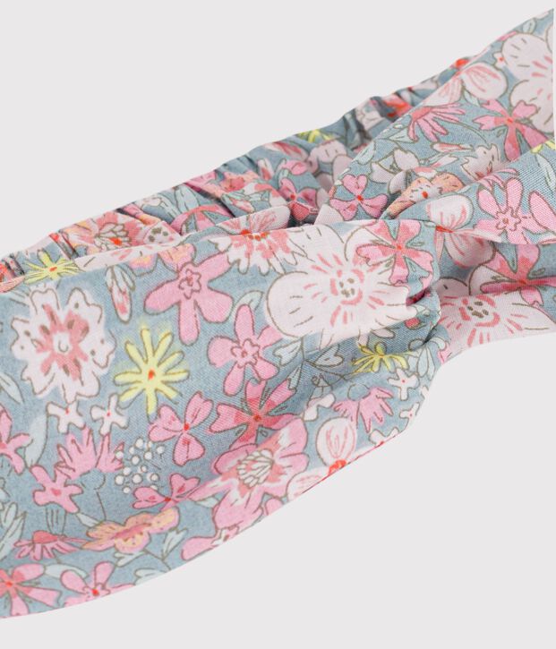 Bandeau enfant en popeline imprim&eacute; fleuri bleu/multicouleur