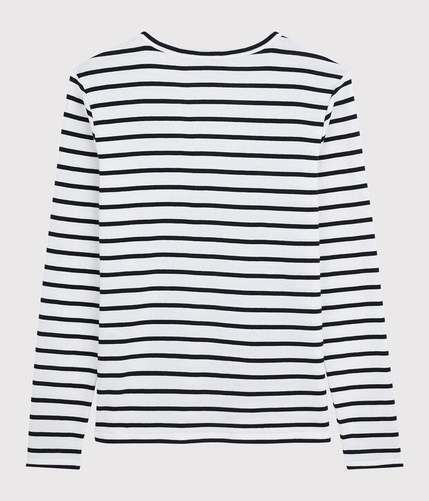 T-shirt col V iconique en coton Femme blanc/bleu
