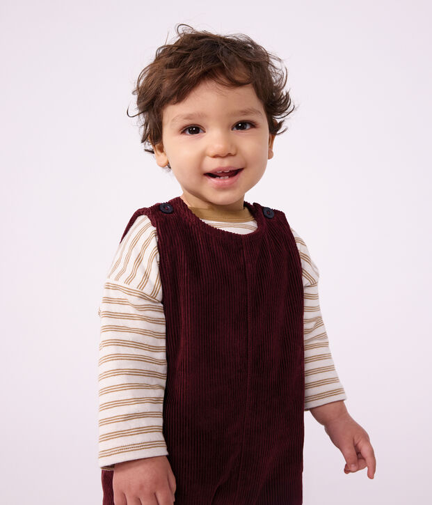 Combinaison longue b&eacute;b&eacute; en velours uni bordeaux