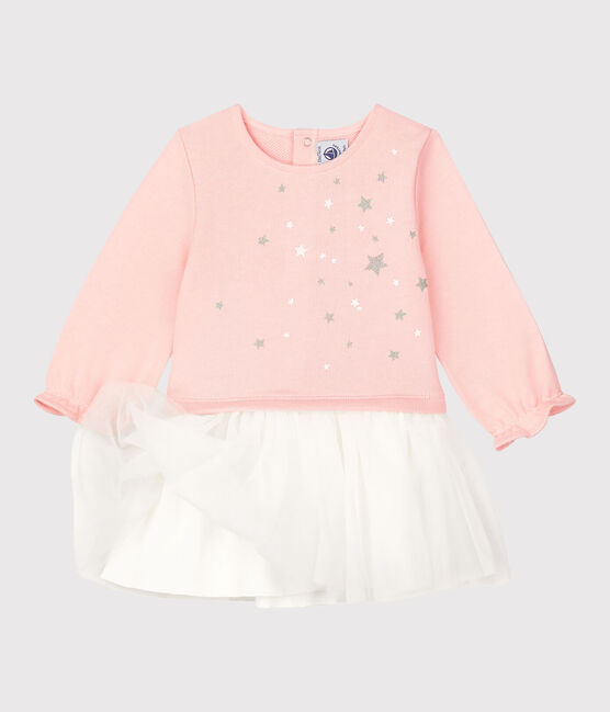 Robe en molleton bébé. rose MINOIS/blanc MARSHMALLOW