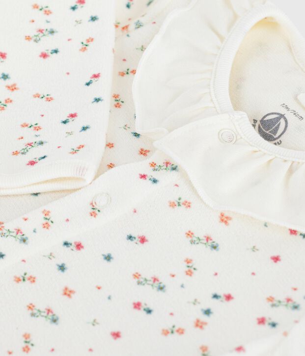 Pyjama b&eacute;b&eacute; en velours &agrave; col fleuri blanc/multicouleur