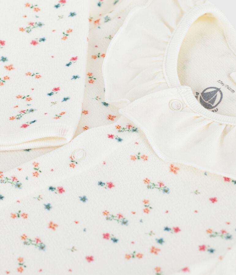 Pyjama b&eacute;b&eacute; en velours &agrave; col fleuri blanc MARSHMALLOW/blanc MULTICO