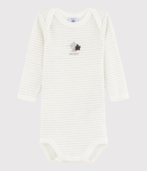 Body manches longues bébé fille-garçon blanc MARSHMALLOW/gris ARGENT
