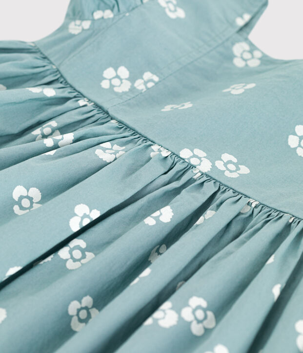 Robe longue sans manches enfant en coton fleurie vert/blanc