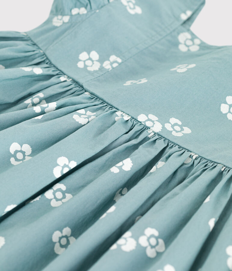 Robe longue sans manches enfant en coton fleurie bleu PAUL/blanc MARSHMALLOW
