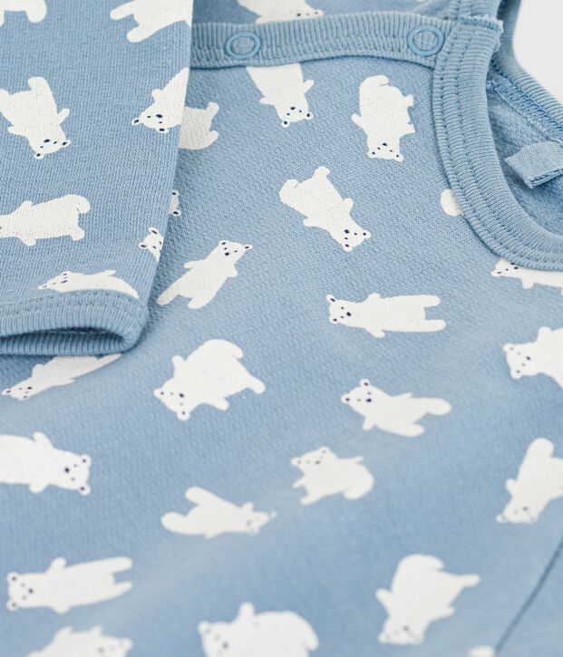 Pyjama b&eacute;b&eacute; en molleton gratt&eacute; imprim&eacute; bleu/&eacute;cru