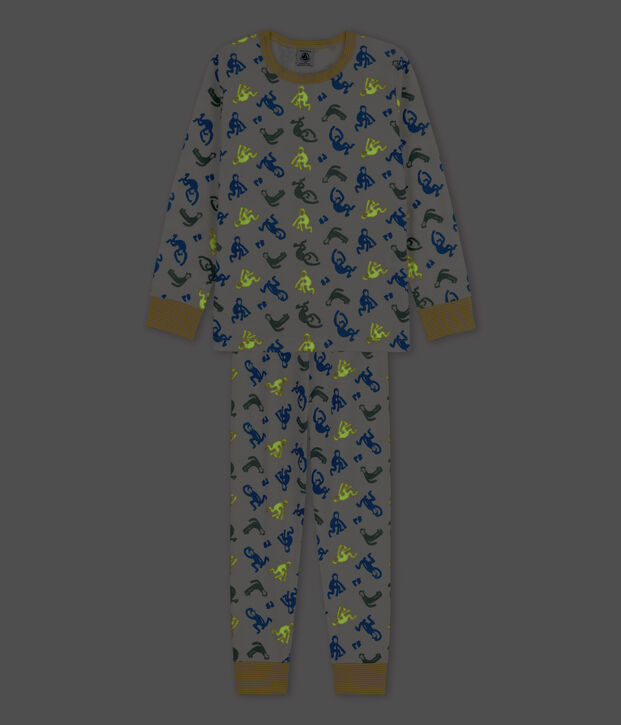 Pyjama singes phosphorescents petit gar&ccedil;on en coton blanc/multicouleur