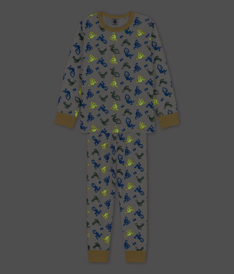 Pyjama singes phosphorescents petit gar&ccedil;on en coton blanc MARSHMALLOW/blanc MULTICO