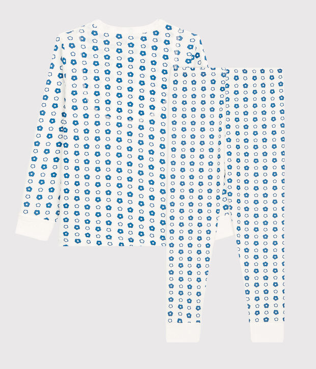 Pyjama imprim&eacute; fleurs graphique en coton enfant blanc/bleu