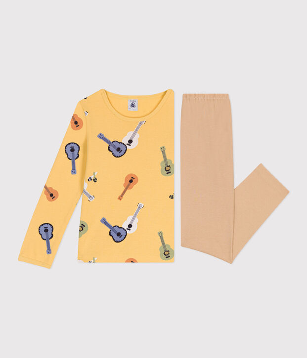 Pyjama enfant en coton manches longues beige/multicouleur