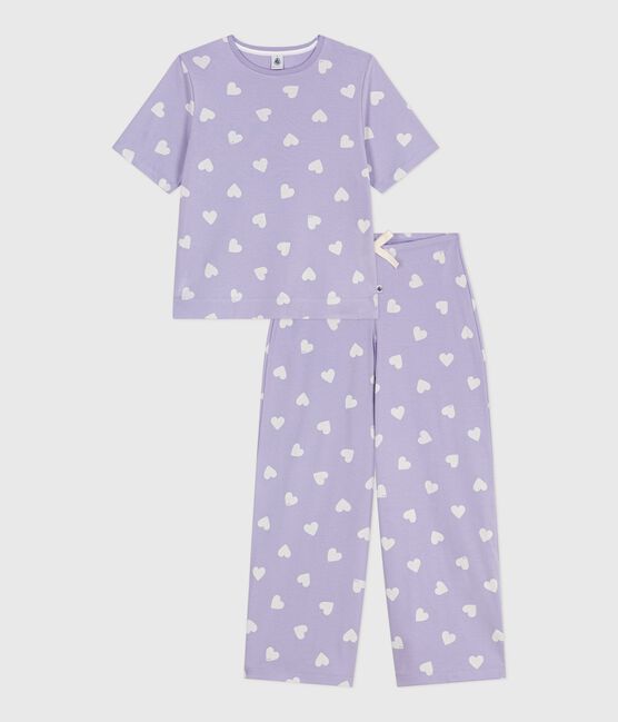 Pyjama femme en coton manches courtes jambes larges imprimé cœurs blanc SQUAW/ MARSHMALLOW