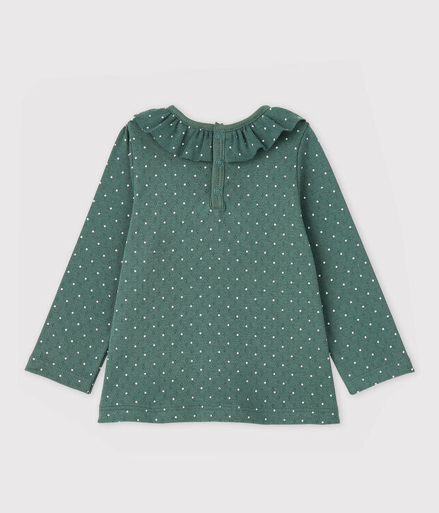 Blouse col collerette en coton b&eacute;b&eacute; fille vert/blanc