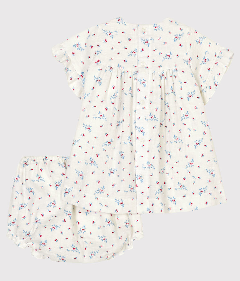 Robe avec bloomer &agrave; imprim&eacute; fleurs b&eacute;b&eacute; fille en popeline blanc/multicouleur
