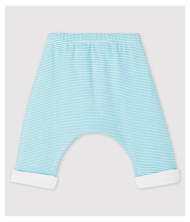 Pantalon doubl&eacute; &agrave; rayures bleues b&eacute;b&eacute; en coton biologique bleu/blanc