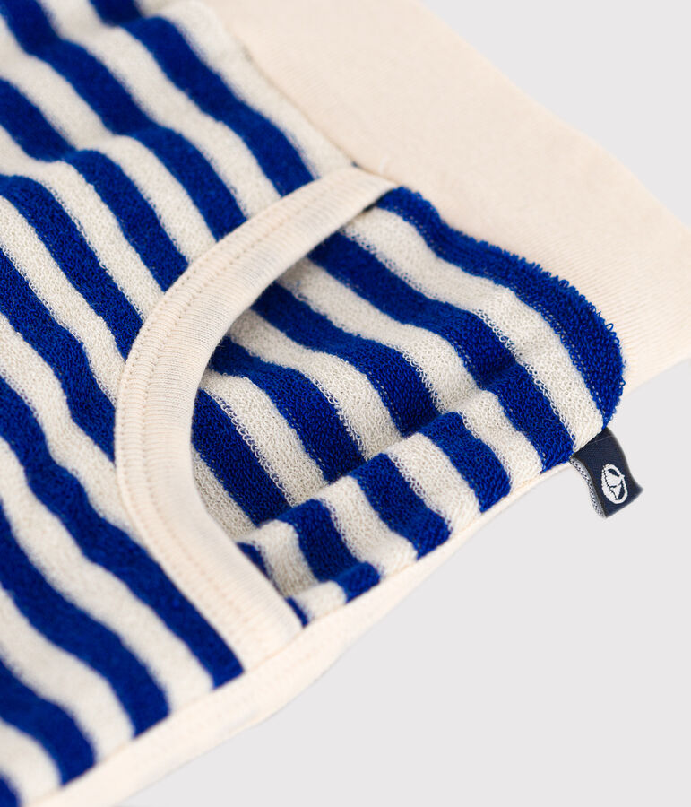 Short ray&eacute; en bouclette &eacute;ponge enfant fille bleu/&eacute;cru