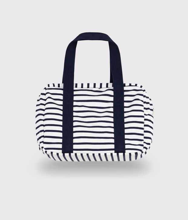 Sac de maternit&eacute; b&eacute;b&eacute; en coton &agrave; rayures blanc/bleu