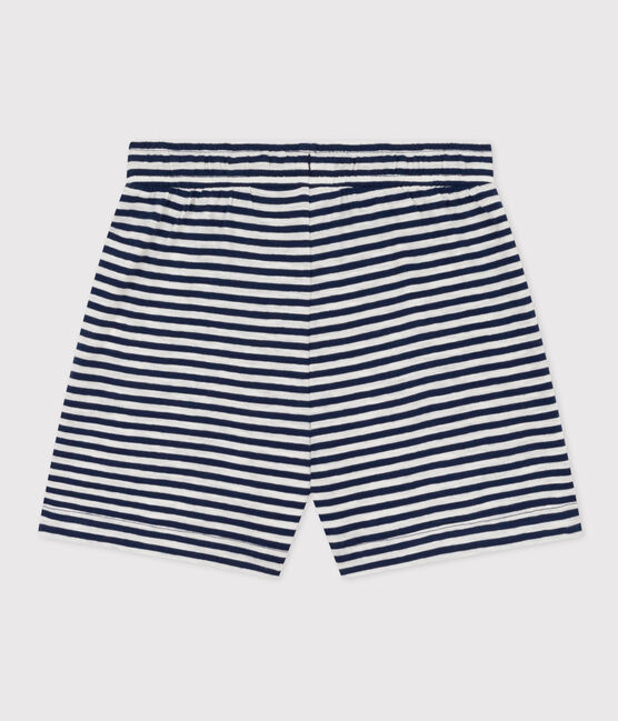 Short rayé en jersey flammé enfant fille bleu MEDIEVAL/blanc MARSHMALLOW