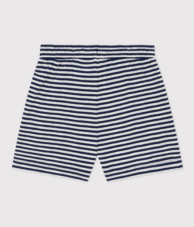 Short ray&eacute; en jersey flamm&eacute; enfant fille bleu/blanc