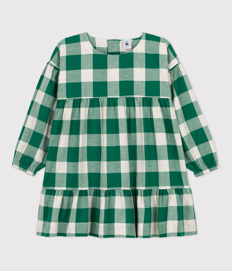 Robe &agrave; carreaux manches longues en flanelle enfant fille MATCHA/ AVALANCHE