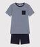 Pyjama short enfant en coton à rayures bleu MEDIEVAL/blanc MULTICO