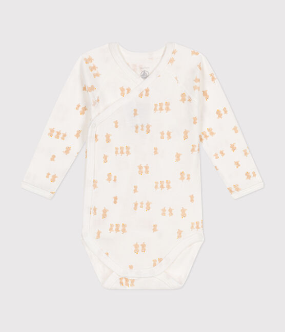 Body croisés manches longues en coton bébé MARSHMALLOW/ BEIGE