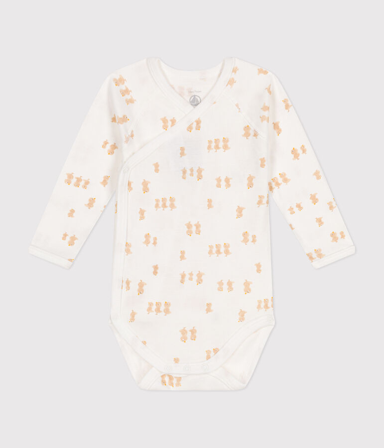 Body crois&eacute;s manches longues en coton b&eacute;b&eacute; MARSHMALLOW/ BEIGE