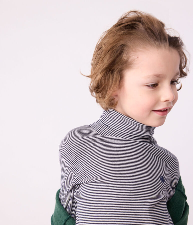 Sous-pull ray&eacute; en coton enfant fille / gar&ccedil;on bleu SMOKING/blanc MARSHMALLOW