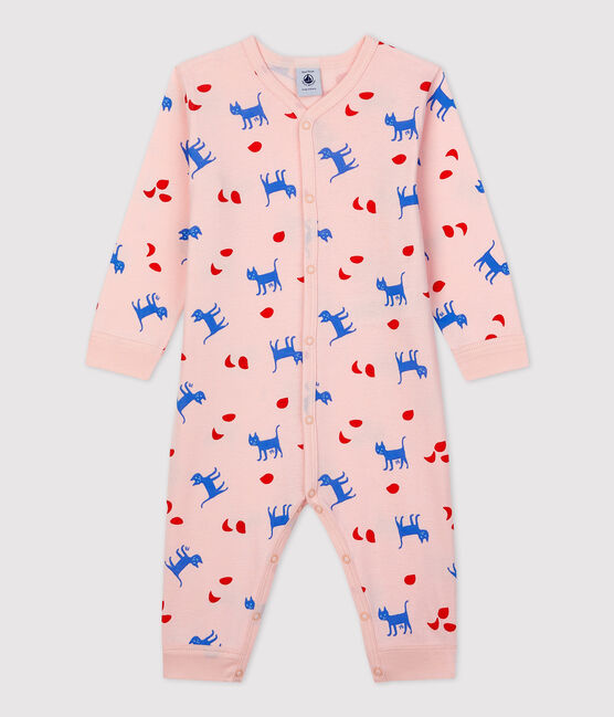 Dors-bien bébé imprimé fantaisie sans pieds en coton rose MINOIS/blanc MULTICO