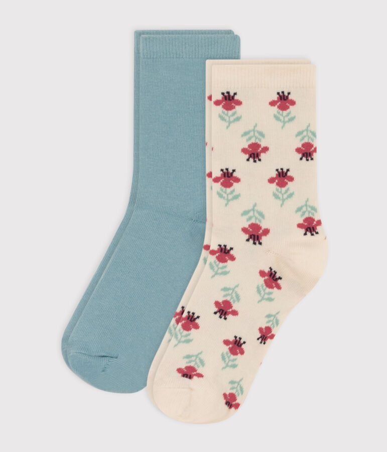 Lot de 2 paires de chaussettes fleurs en jersey de coton enfants multicouleur