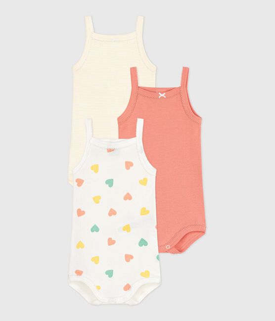 Lot de 3 bodies bretelles en coton cœurs bébé variante 1