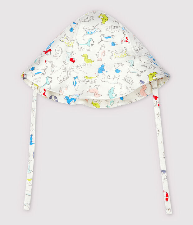 Chapeau bob b&eacute;b&eacute; en bouclette &eacute;ponge en coton biologique blanc/multicouleur